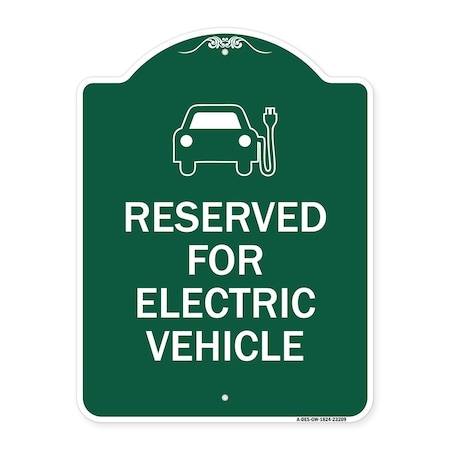 Signmission Reserved for Electric Vehicle W/ Graphic, Green & White Aluminum Sign, 18" x 24", GW-1824-23209 A-DES-GW-1824-23209